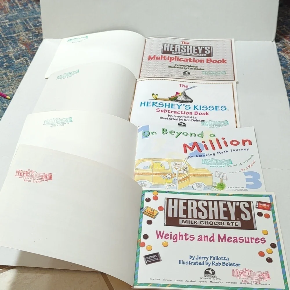 Scholastic Math Themed Educational Paperback Book Set of 5 Books - Hershey Math